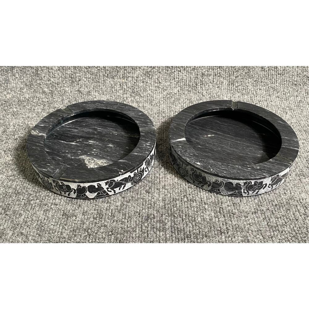 2 Vintage Hand-Carved Marble or Stone Ashtrays Roman Horse and Chariot Motif